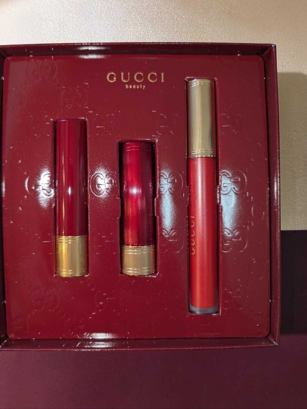 New Gucci Beauty Rosso Ancora 509 Lip Trio Set